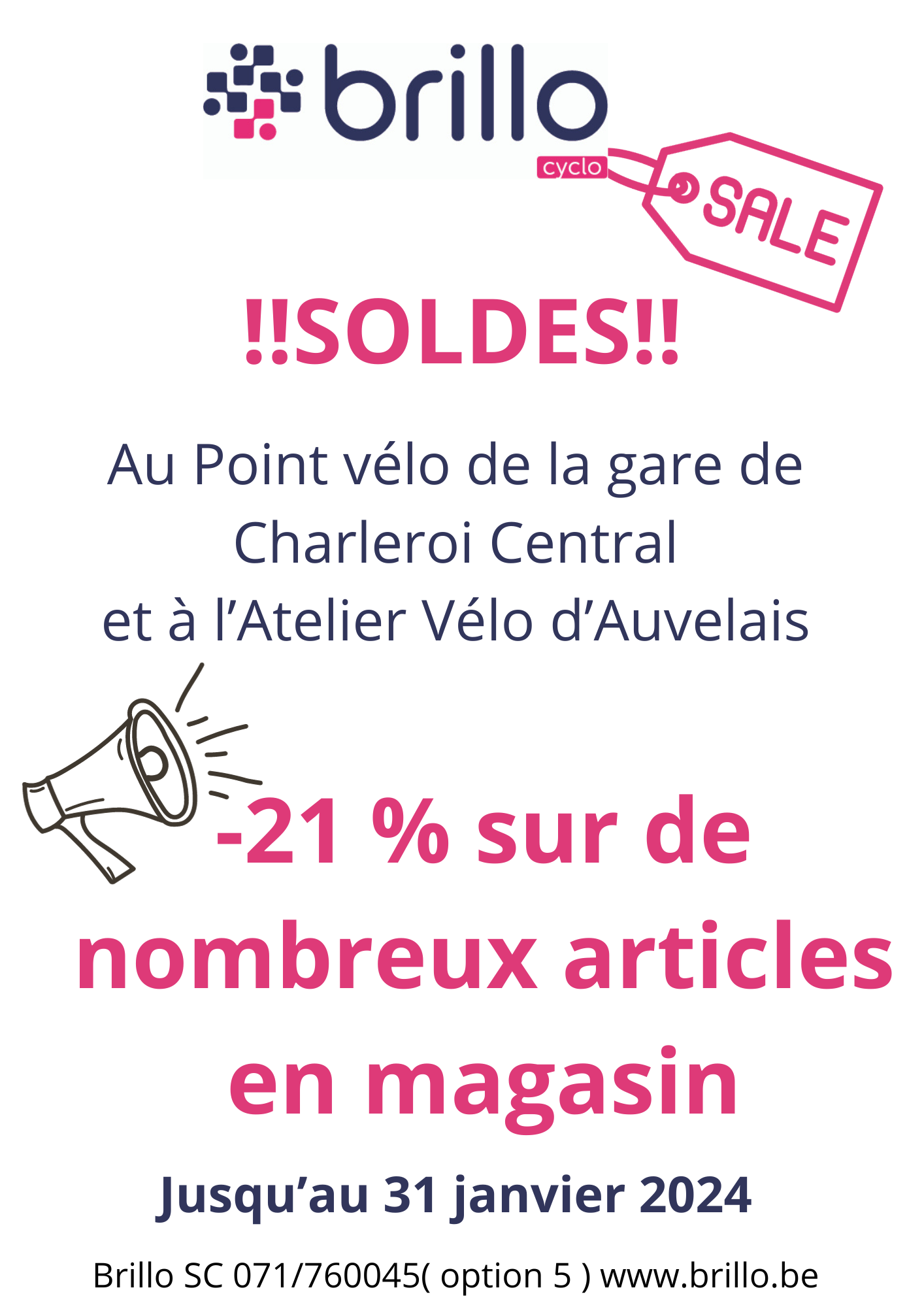 Solde au Point vélo de la gare de Charelroi Sud et à latelier Vélo dAuvelais
